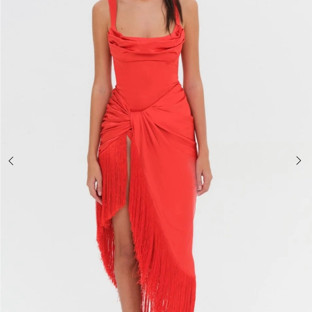 For Love And Lemons Asymmetrical Red Fringe Dress